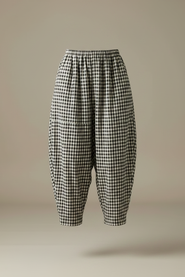 Pantalon Fluide Carreaux Noir Blanc Ample Coton Confortable - Imprimé - vue 3