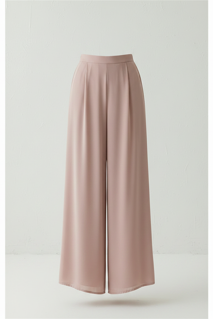 Pantalon Fluide Rose Plissé Gaze Ample Taille Haute - Polyester - vue 3