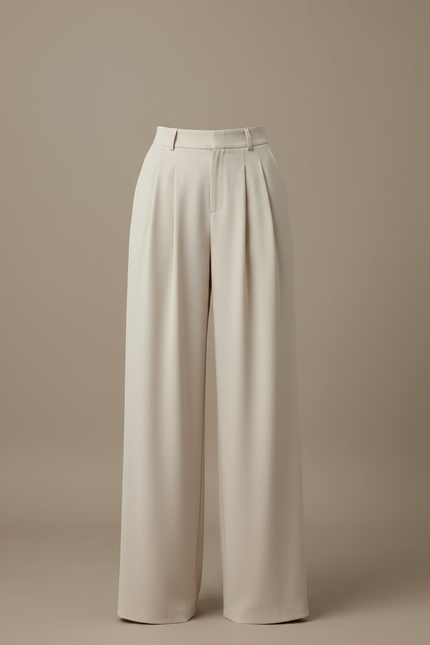Pantalon Fluide Beige Ample Plissé Décontracté Élégant - Polyester - vue 3