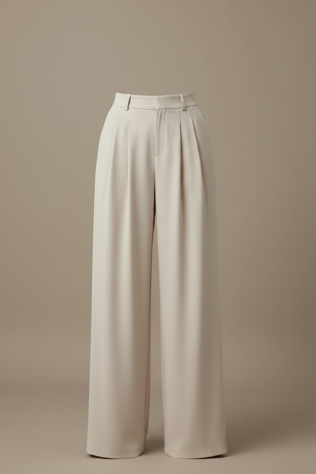 Pantalon Fluide Beige Ample Plissé Décontracté Élégant - Polyester - vue 3