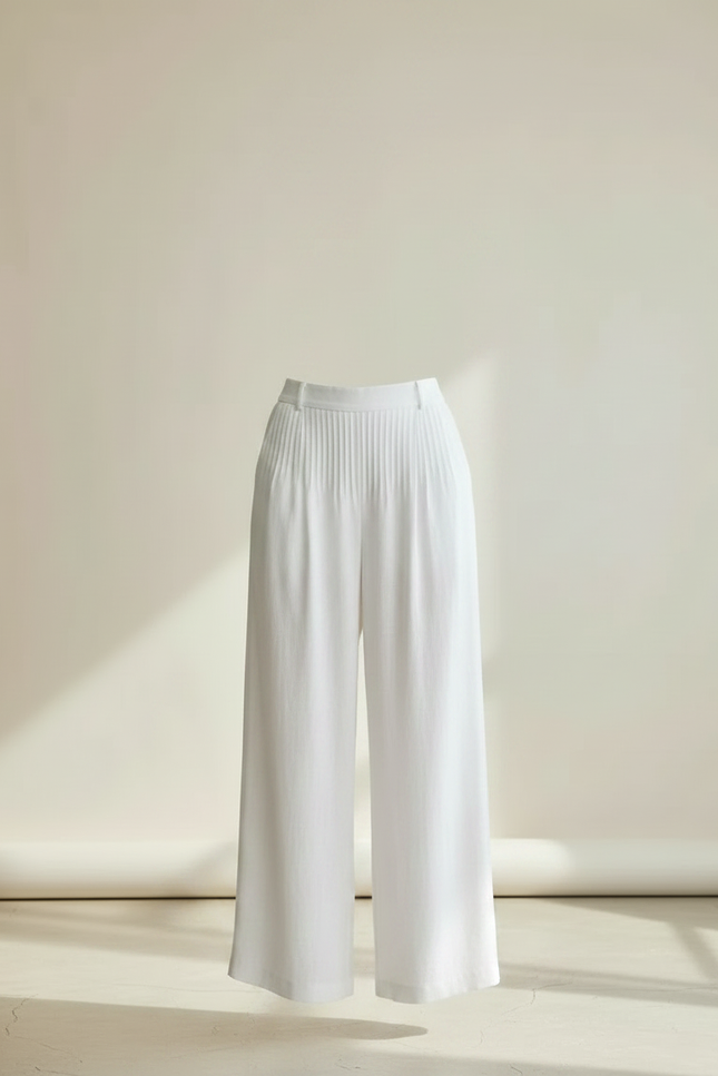 Ensemble Blouse Pantalon Fluide - Blanc Lin - vue 3