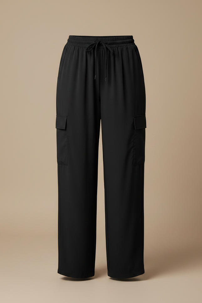 Pantalon Fluide Noir Cargo Ample Décontracté Femme - Polyester - vue 3