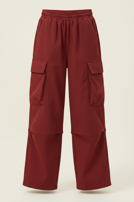 Pantalon Fluide Cargo Rouge Ample Enfant Streetwear - Bordeaux Viscose - vue 3