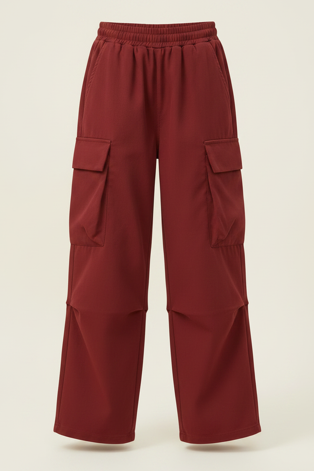 Pantalon Fluide Cargo Rouge Ample Enfant Streetwear - Bordeaux Viscose - vue 3