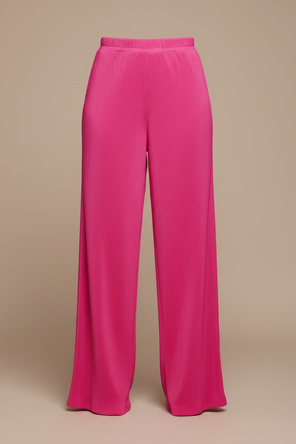 Pantalon Fluide Rose Vif Plissé Ample Élégant - Maille - vue 3