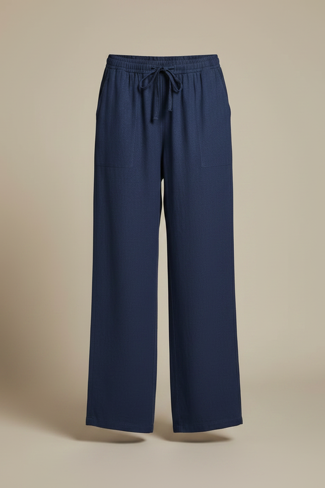 Ensemble Pantalon Fluide Femme Lin - Marine - vue 3