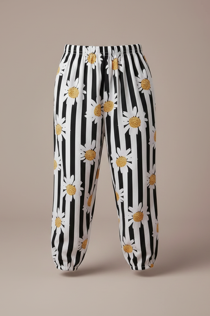 Pantalon Fluide Rayé Marguerites Ample Décontracté Enfant - Imprimé Viscose - vue 3