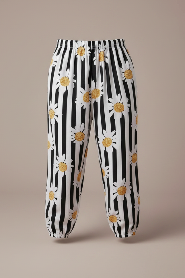 Pantalon Fluide Rayé Marguerites Ample Décontracté Enfant - Imprimé Viscose - vue 3