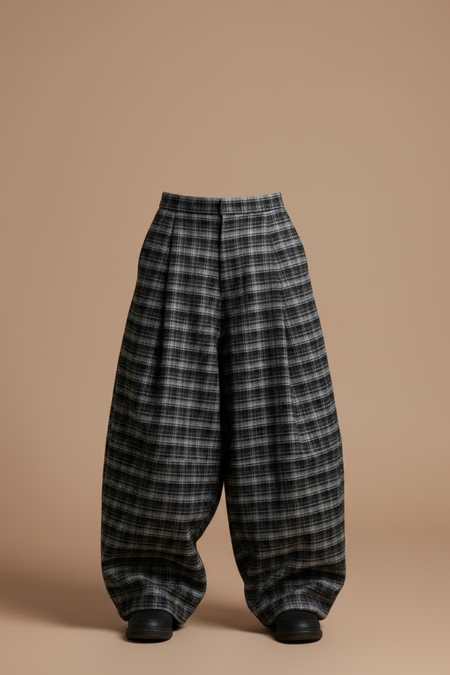 Pantalon Fluide Carreaux Ample Épais Garçon - Gris Tweed - vue 3