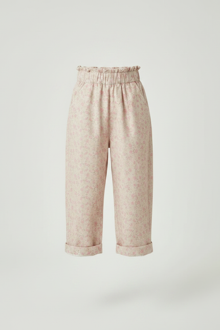 Pantalon Fluide Rose Floral Ample Taille Haute - Coton - vue 3
