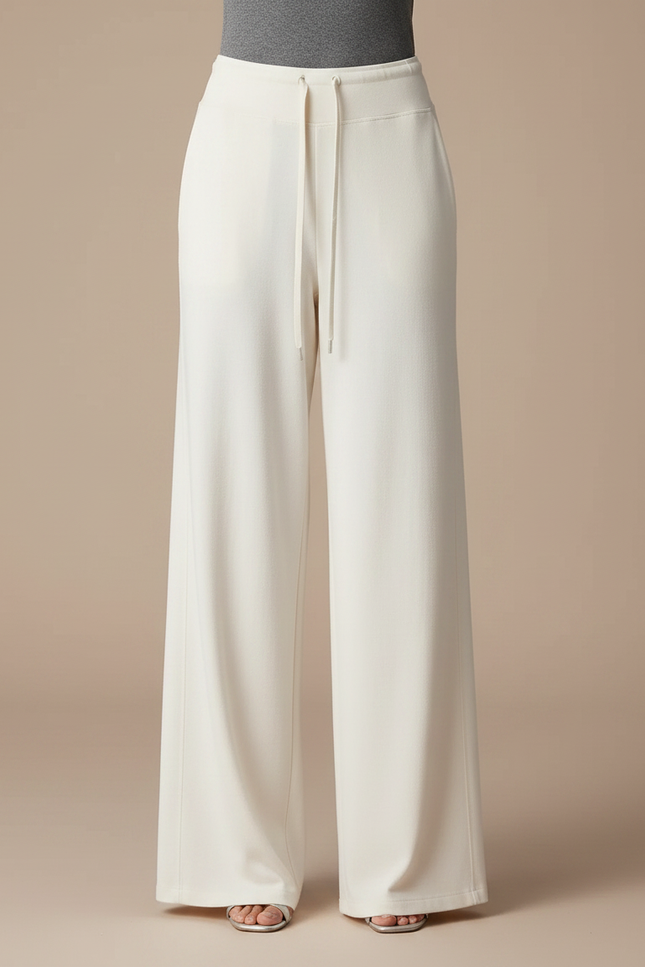 Pantalon Fluide Écru Ample Cordon Décontracté Élégant - Beige Maille - vue 3