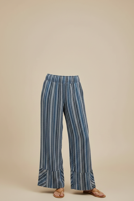Pantalon Fluide Rayé Bleu Ample Décontracté Femmes - Maille - vue 3