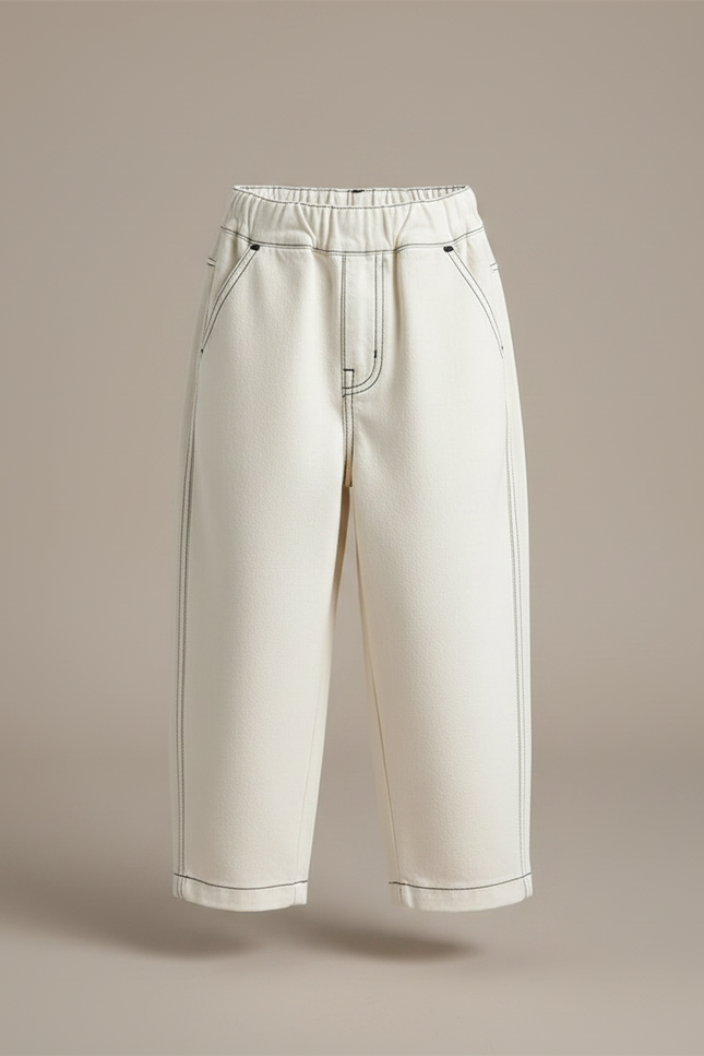 Pantalon Fluide Écru Ample Coton Enfant - Beige - vue 3