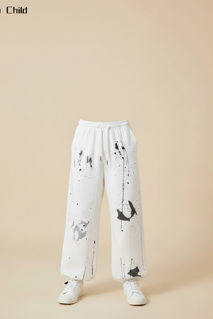 Pantalon Fluide Blanc Ample Éclaboussures Peinture Streetwear - Molleton - vue 3