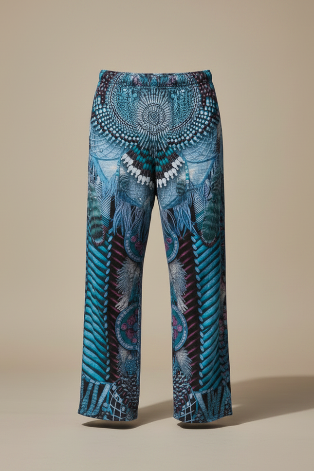 Pantalon Fluide Ample Imprimé Ethnique Bleu Homme - Viscose - vue 3