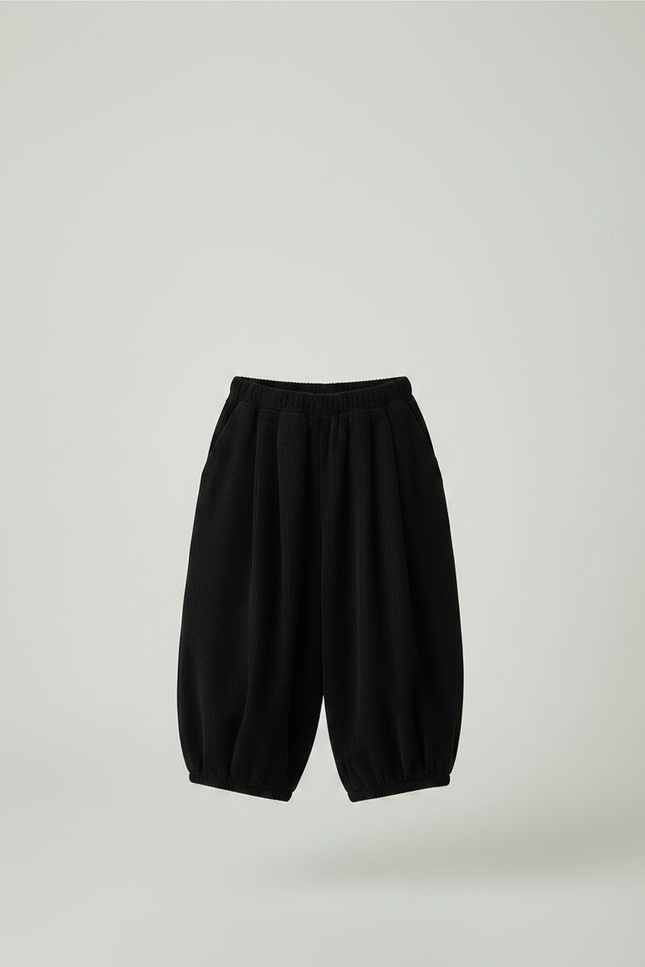 Pantalon Fluide Noir Côtelé Ample Rétro Enfant - Cordé - vue 3