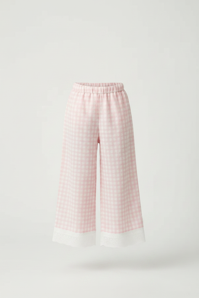 Pantalon Fluide Carreaux Vichy Rose Ample Enfant - Coton - vue 3