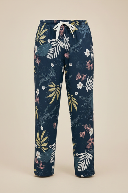 Pantalon Fluide Imprimé Floral Bleu Marine Ample Viscose - vue 3
