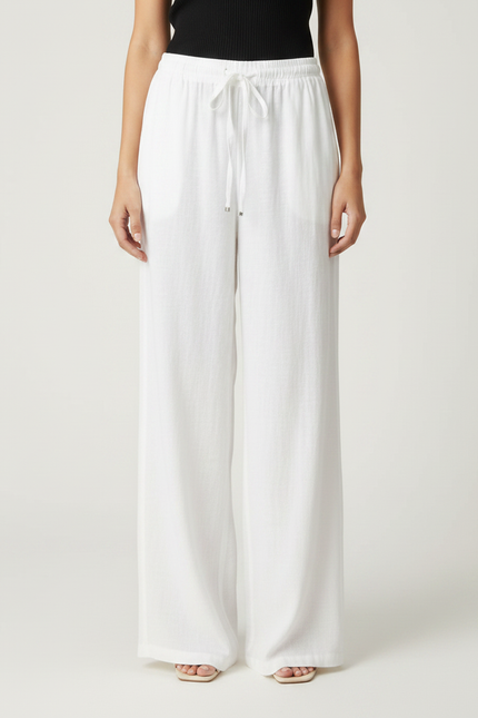 Pantalon Fluide Blanc Ample Lin Cordon Femme - vue 3