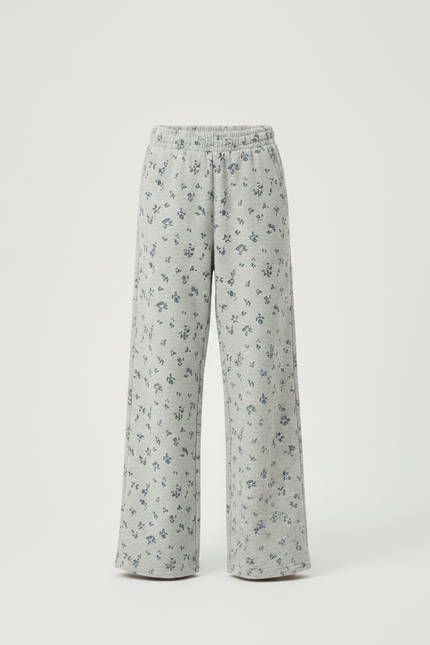 Pantalon Fluide Gris Ample Imprimé Floral Confortable - Molleton - vue 3