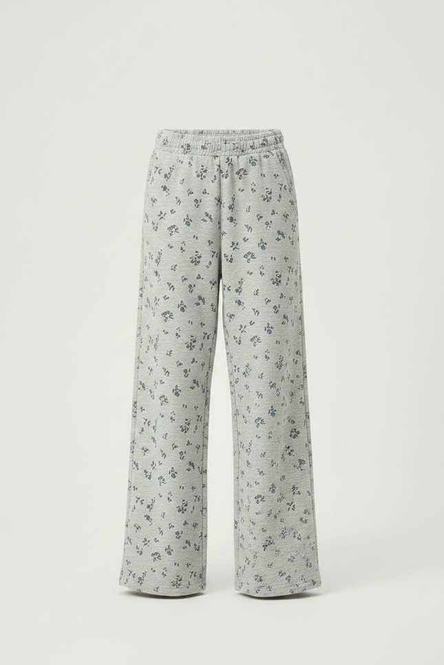 Pantalon Fluide Gris Ample Imprimé Floral Confortable - Molleton - vue 3