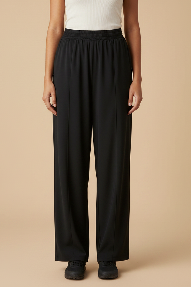 Pantalon Fluide Noir Ample Drapé Décontracté Femme - Polyester - vue 3