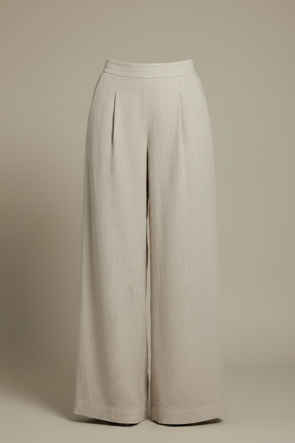Pantalon Fluide Beige Large Plissé Chic Femme - Lin - vue 3