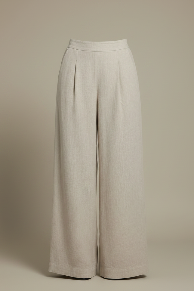 Pantalon Fluide Beige Large Plissé Chic Femme - Lin - vue 3