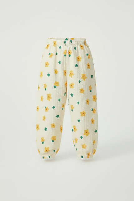 Pantalon Fluide Écru Fleuri Harem Léger Enfant - Beige Coton - vue 3