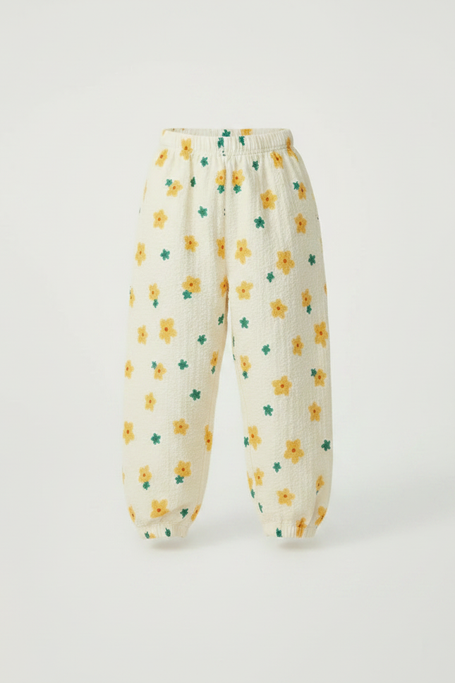 Pantalon Fluide Écru Fleuri Harem Léger Enfant - Beige Coton - vue 3