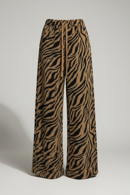 Pantalon Fluide Zèbre Marron Ample Doux Cordon - Maille - vue 3