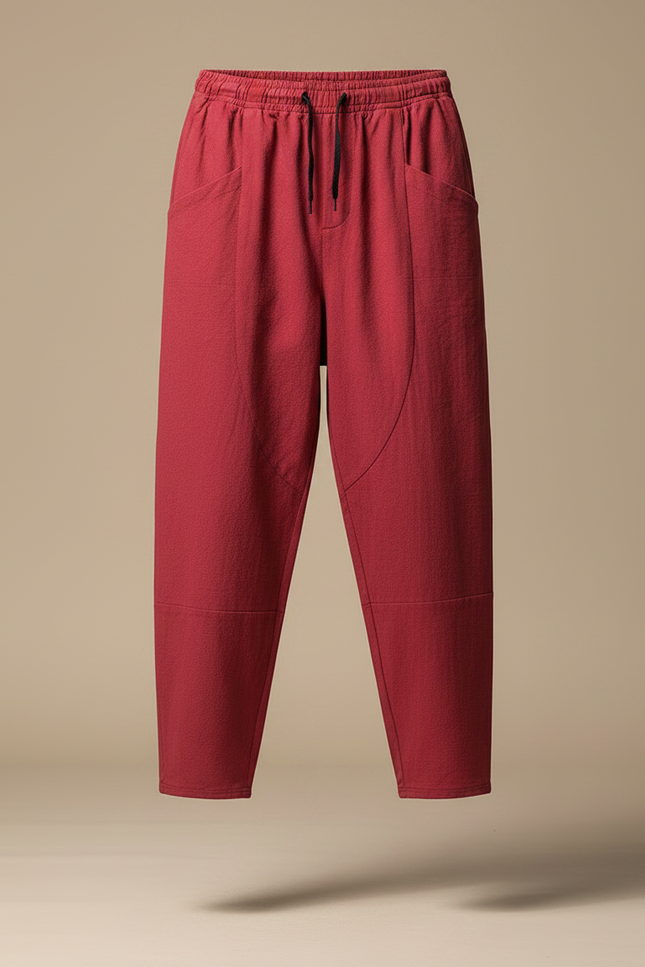 Pantalon Fluide Rouge Ample Coton Décontracté Homme - vue 3