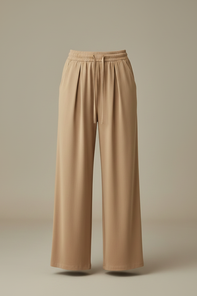 Pantalon Fluide Beige Large Confortable Cordon Plissé - Viscose - vue 3