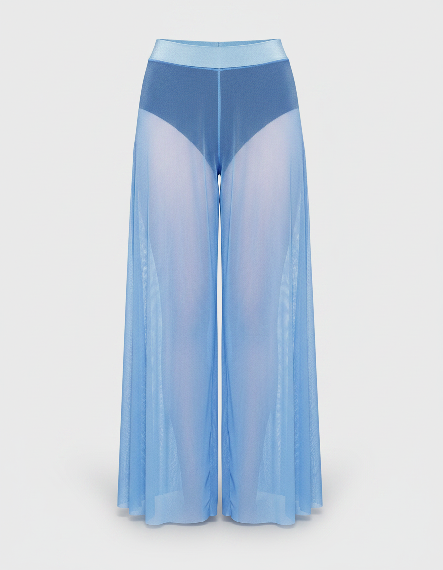Pantalon Fluide Bleu Ciel Transparent Ample Mesh - Maille - vue 2