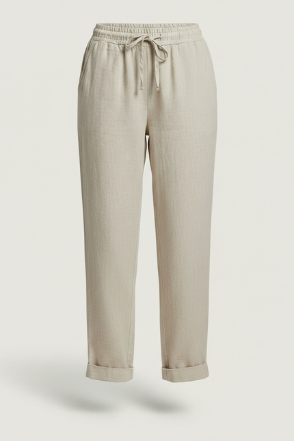 Pantalon Fluide Beige Lin Coton Ample Décontracté - vue 3