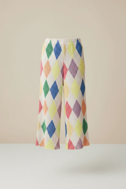 Pantalon Fluide Plissé Arc-en-ciel Losanges Ample Fille - Multicolore Polyester - vue 3
