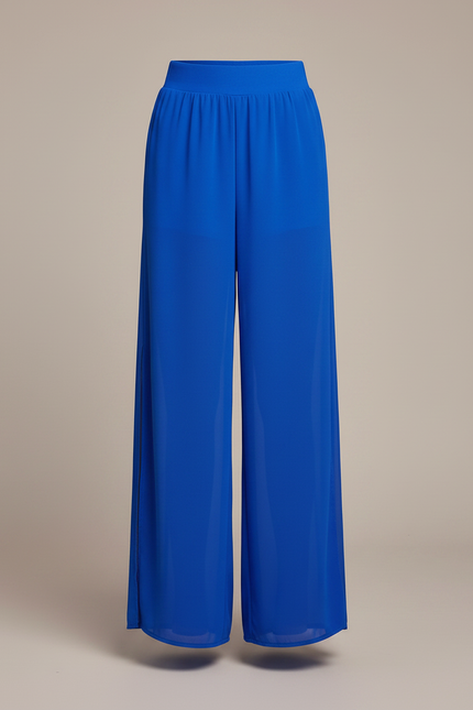 Pantalon Fluide Bleu Royal Ample Fendu Élégant - Polyester - vue 3