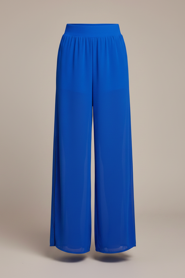 Pantalon Fluide Bleu Royal Ample Fendu Élégant - Polyester - vue 3