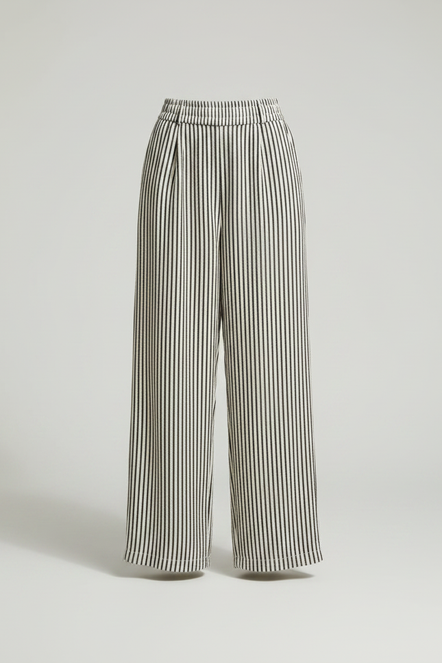 Pantalon Fluide Rayé Noir Blanc Ample Confortable - Multicolore Viscose - vue 3