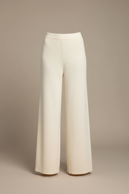 Pantalon Fluide Écru Maille Large Confortable Femme - Beige - vue 3