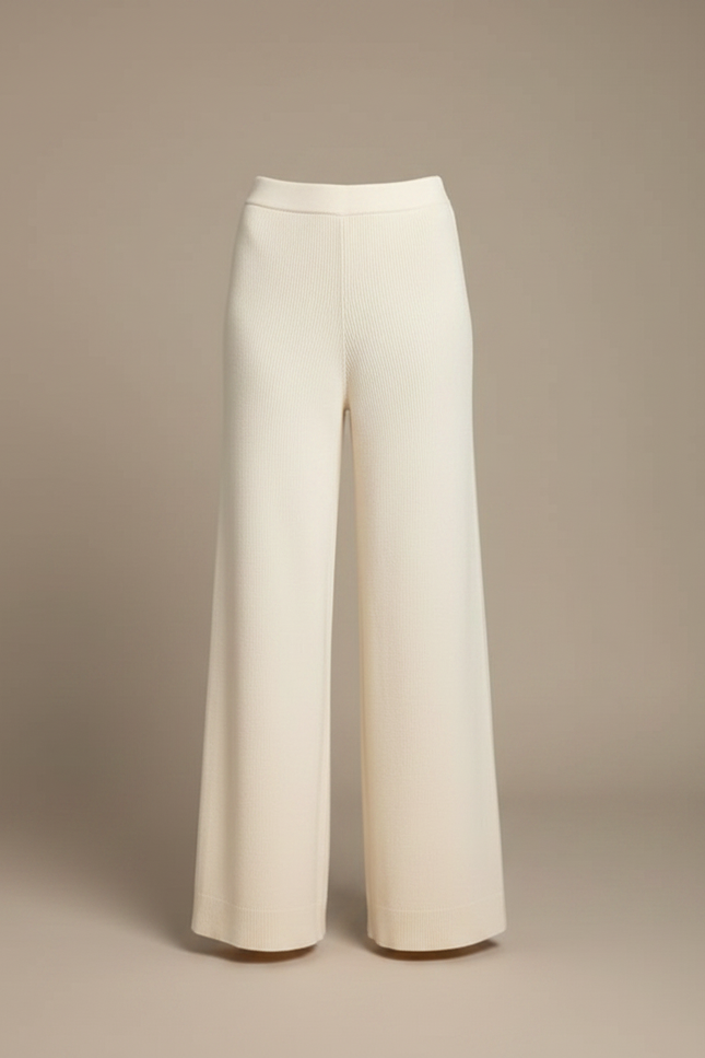 Pantalon Fluide Écru Maille Large Confortable Femme - Beige - vue 3