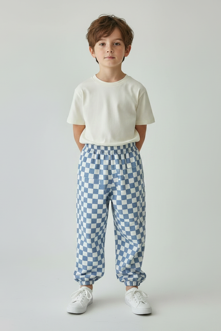 Pantalon Fluide Carreaux Bleus Ample Confortable Enfant - Molleton - vue 3