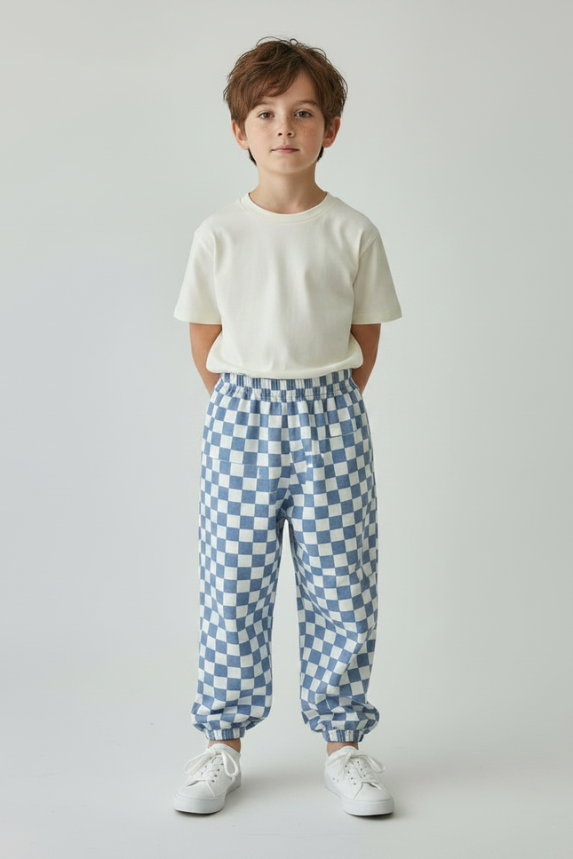 Pantalon Fluide Carreaux Bleus Ample Confortable Enfant - Molleton - vue 3