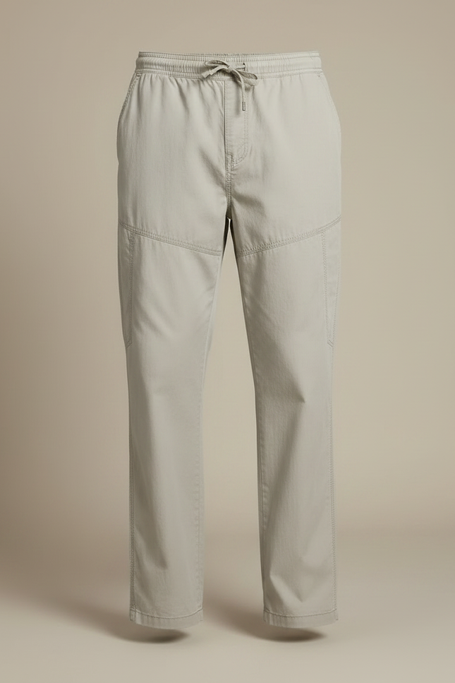 Pantalon Fluide Homme Coton Ample Droit Décontracté Beige - vue 3