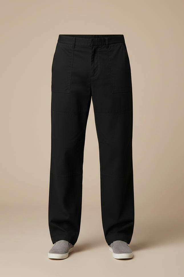 Pantalon Fluide Noir Ample Cargo Coton Homme - vue 3