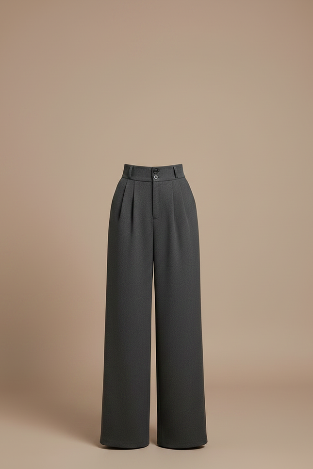 Pantalon Fluide Gris Ample Taille Haute Laine Femme - vue 3