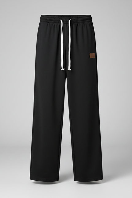 Pantalon Fluide Noir Ample Décontracté Cordon Blanc - Polyester - vue 3