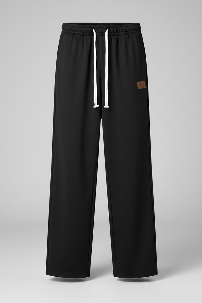 Pantalon Fluide Noir Ample Décontracté Cordon Blanc - Polyester - vue 3