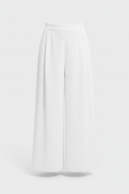 Pantalon Fluide Blanc Ample Plissé Élégant - Polyester - vue 3