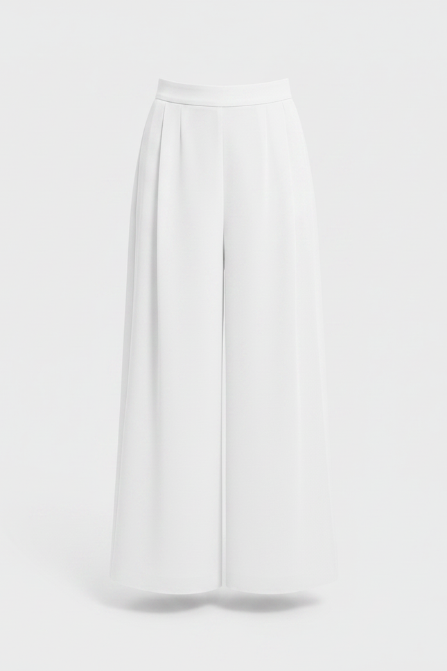 Pantalon Fluide Blanc Ample Plissé Élégant - Polyester - vue 3